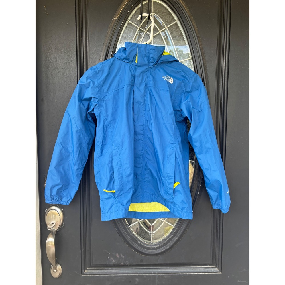 The North Face Boys Resolve Reflective Rain Jacket Blue Neon Yellow Size M 10/12